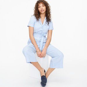 J Crew Baby Blue Wide Leg Linen Blend Jumpsuit